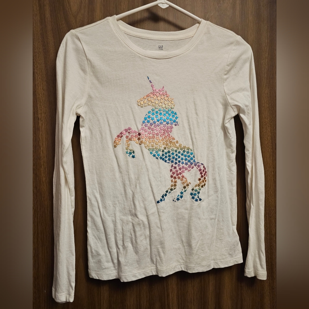 Gap Kids Unicorn Star Stamped Shirt Long Sleeve XL Textured